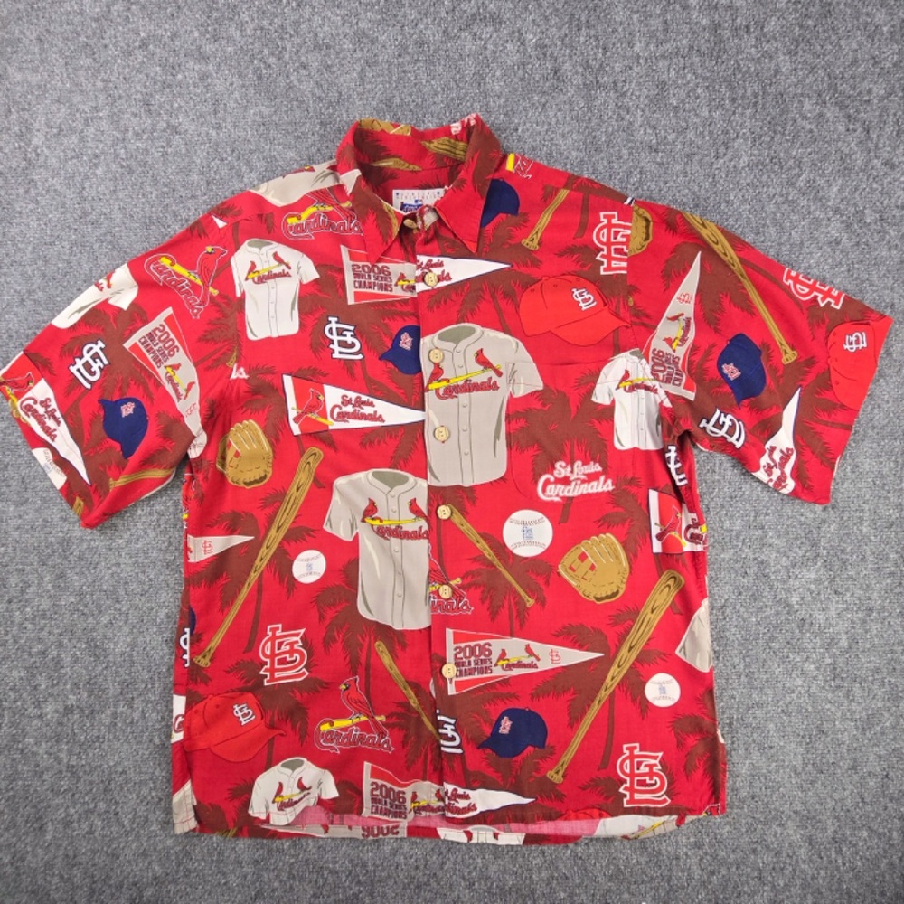 VTG Reyn Spooner St. Louis Cardinals MLB Hawaiian Shirt Rayon Mens M Collector - Picture 2 of 6
